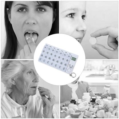 Portable 28-Grid Pill Box Organizer: Weekly 7-Day Smart Alarms Medicine Case with Reminder Timer - Plastic Holder for Pills