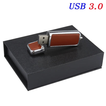 Leather USB 3.0 Flash Drive - Free Logo, 4GB-128GB High-Speed Memory Stick, Wedding Gift
