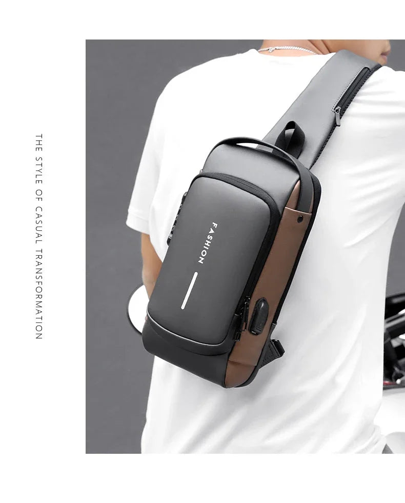 Designer Multifunction Anti-Theft USB Shoulder Bag – Travel Crossbody Messenger Sling Chest Bag for Men, Luxury Brand