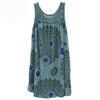 Women’s Summer Camisole Dress - Lace Print Sleeveless Loose Swing Maxi Dress Plus Size Long Skirt Outfit