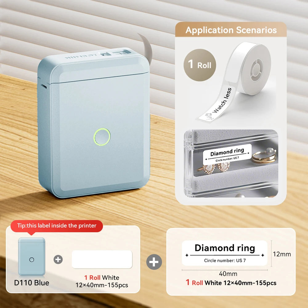 Niimbot D110 Mini Handheld Thermal Label Maker, Wireless Inkless Sticker Printer for Home & Office Organization, Portable Label Machine with Stickers