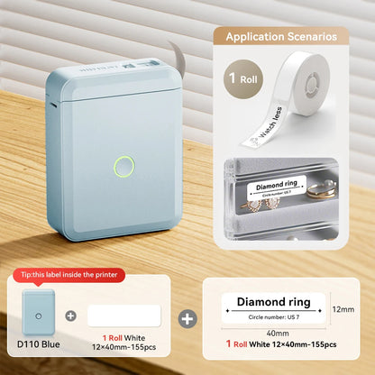 Niimbot D110 Mini Handheld Thermal Label Maker, Wireless Inkless Sticker Printer for Home & Office Organization, Portable Label Machine with Stickers