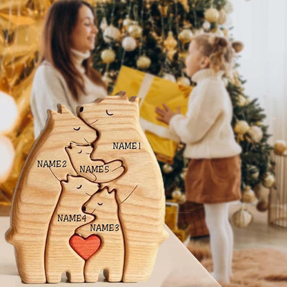 Personalized Wooden Bear Family Puzzle – Custom Name Home Decor, Thanksgiving & Christmas Gift for Mom & Baby