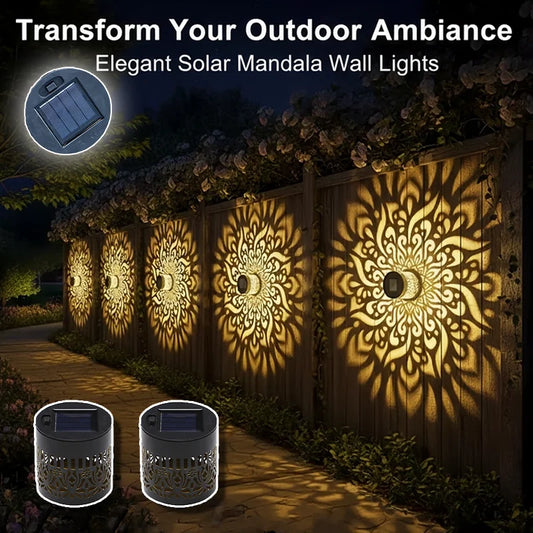 Solar Mandala Fence Lights - Decorative Garden Wall Lamps for Patio, Courtyard & Walkway Decor