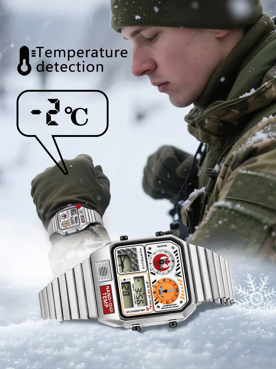 HUMPBUCK Digital Watch for Men – Classic Multifunctional Wristwatch with Temperature, Stopwatch, Dual Time & Calendar