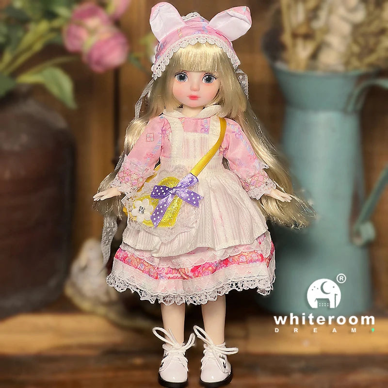 30cm 1/6 BJD Ball Jointed Doll – Starry Gray Eyes with Lolita Fashion Dress, DIY Toy Gift for Girls