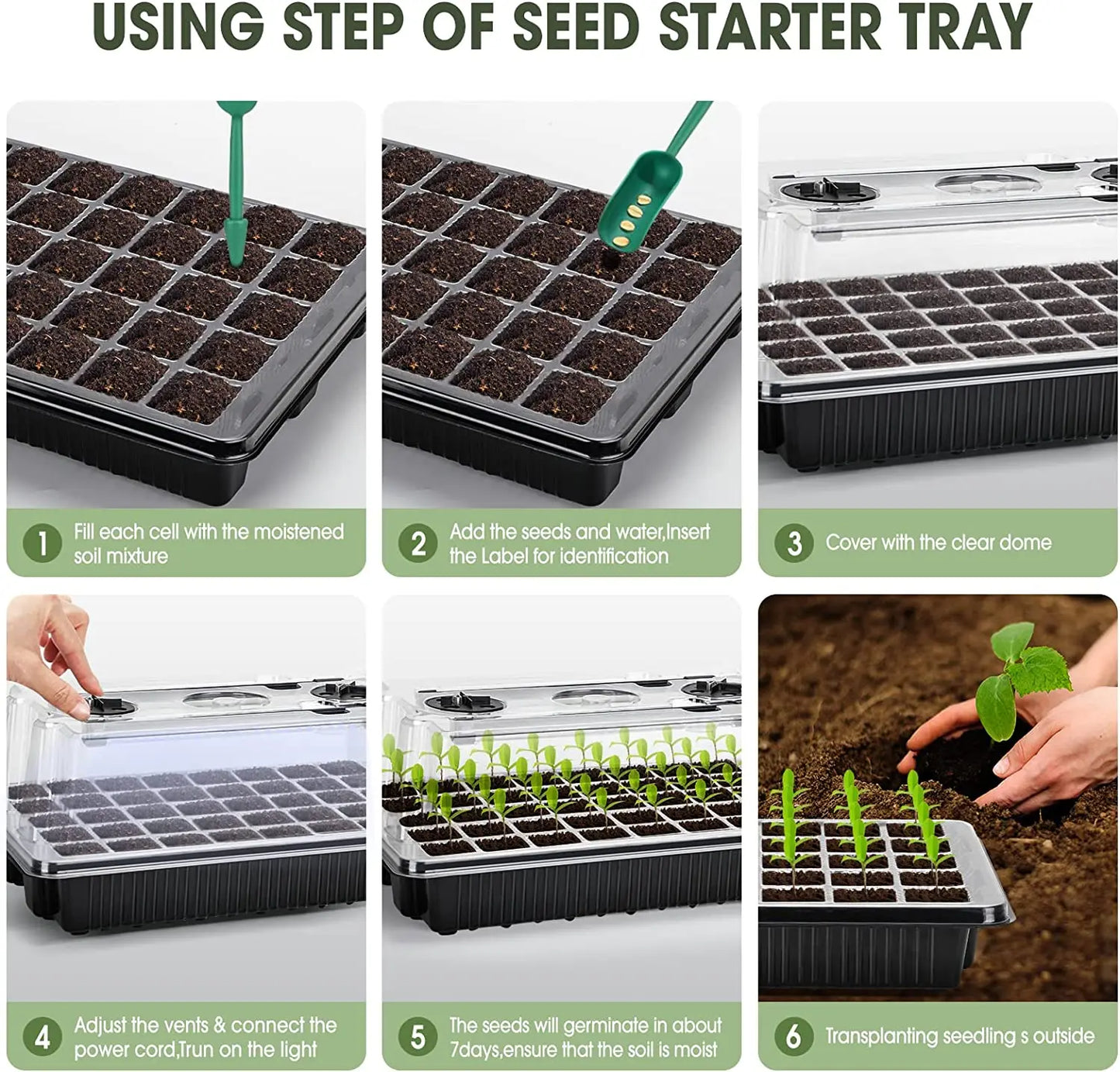 2-Pack 80-Cell Seed Germination Tray Set — High-Dome Seed Starter Kit with 4 LED Grow Lights & Intelligent Timer