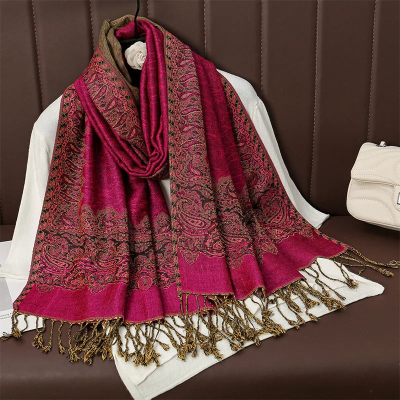 Luxury Autumn Cashmere Pashmina Shawl – Warm Winter Scarves for Women, Printed Cotton Foulard Stole Scarf 2023