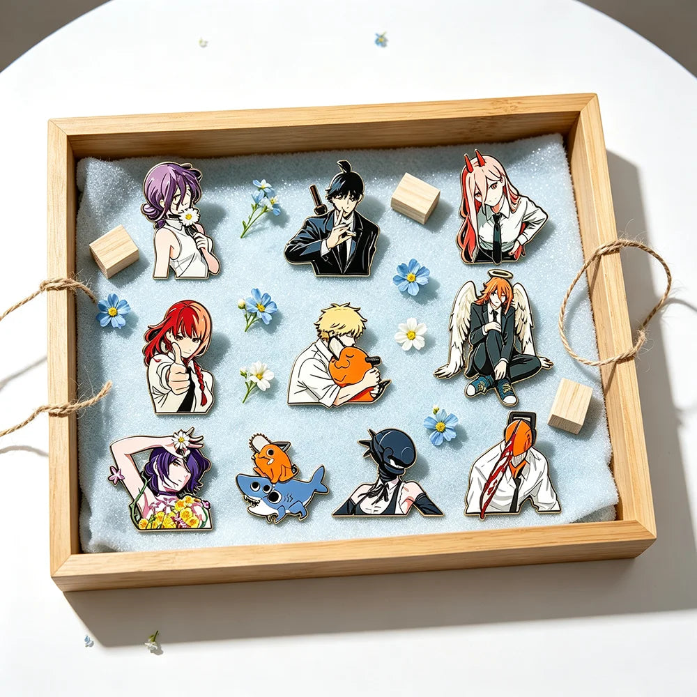 Chainsaw Man Anime Metal Brooches 4/6/10-Piece Set - Denji, Makima, Power and Reze Lapel Pins for Backpacks, Jackets and Gifts