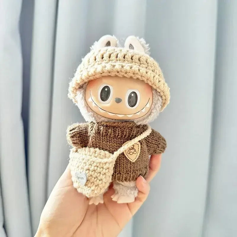 17cm Mini Plush Doll Clothes — Kpop EXO Labubu Idol V1 V2 Outfit Set with Sweater & Headband, Doll Accessories Gift