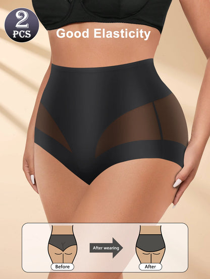 3-Pack Women's High Waist Briefs – Breathable Mesh, Belly Control Shaping Underwear