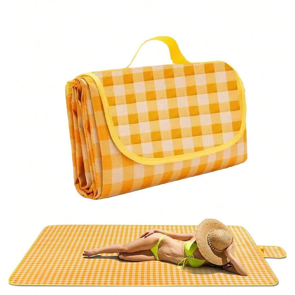 Red Checkered Picnic Blanket 150x200cm – Lightweight, Washable Beach Mat with Handle for Outdoor Camping & Travel