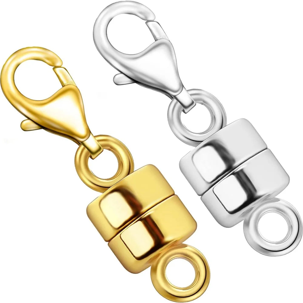 4pcs Magnetic Necklace Clasps - 14K Gold & Silver Plated Jewelry Clasp Converters with Lobster Closure
