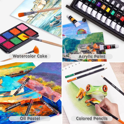 175-Piece Deluxe Art Set – Professional Wooden Case Kit with Drawing Pads, Acrylic Paints, Crayons & Colored Pencils