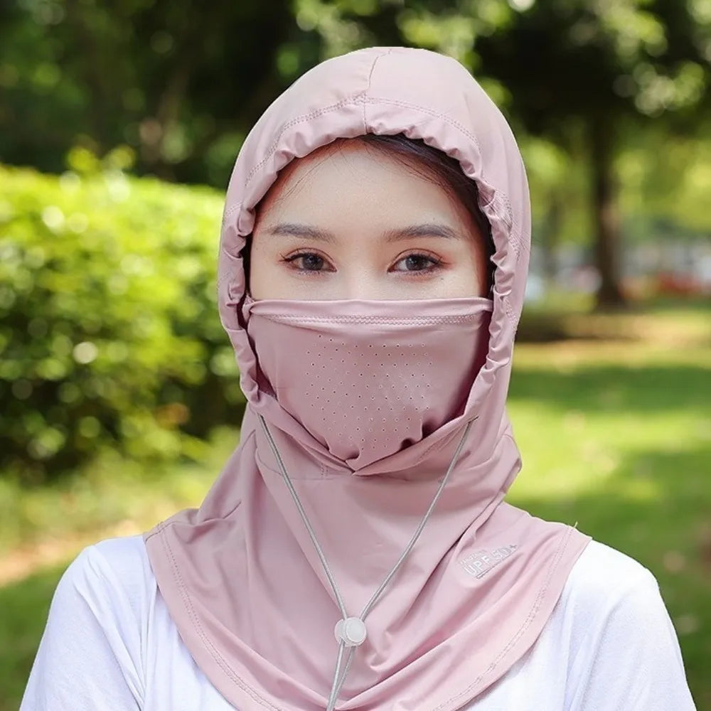 Unisex Summer UV Protection Hat with Mask & Shawl – Ice Silk Breathable Sun Protection Pullover Cap for Outdoor Sports & Beach Use