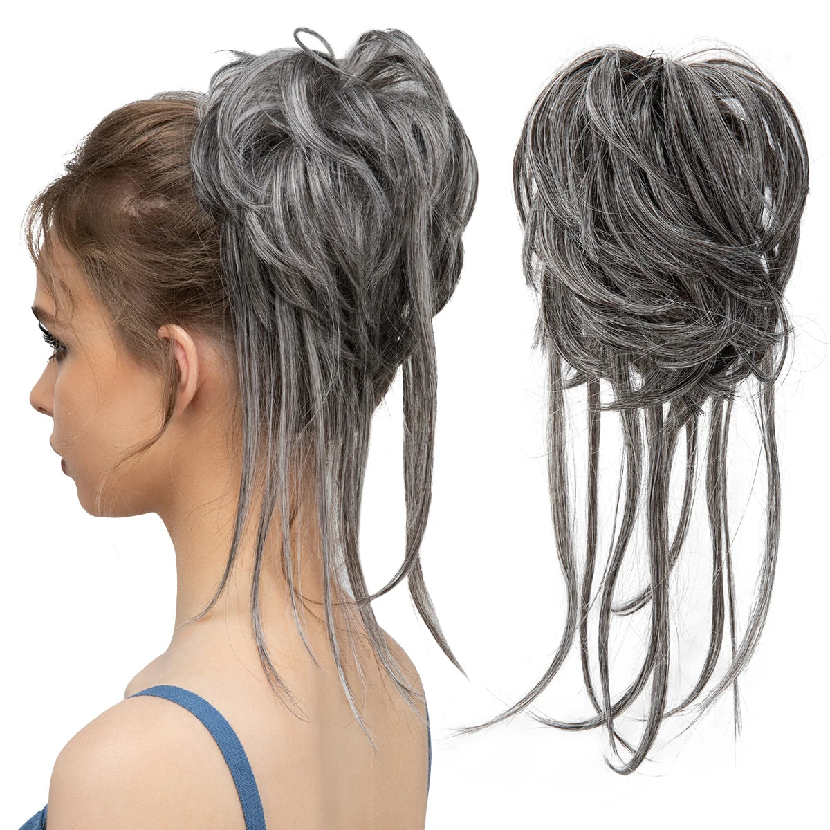 Synthetic Elastic Messy Bun Hairpiece – Curly Scrunchie Chignon, Black, Blonde, Brown Updo Donut for Women, Natural Fake Hair
