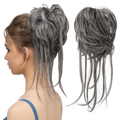 Synthetic Elastic Messy Bun Hairpiece – Curly Scrunchie Chignon, Black, Blonde, Brown Updo Donut for Women, Natural Fake Hair
