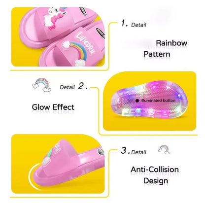 Children’s Cartoon Unicorn Slippers – Light-Up Cute Animal Print Shoes for Boys & Girls, Toddler Bathroom Slippers