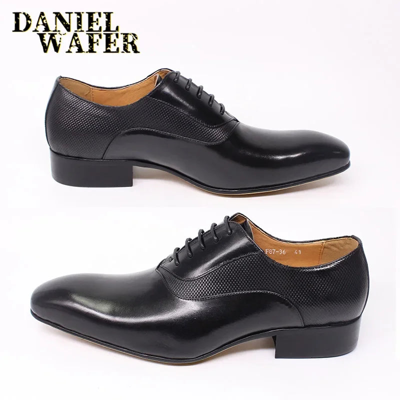 Luxury Men’s Genuine Leather Oxford Shoes - Handmade Pointed Toe Lace-Up Wedding & Formal Dress Shoes