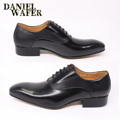 Luxury Men’s Genuine Leather Oxford Shoes - Handmade Pointed Toe Lace-Up Wedding & Formal Dress Shoes