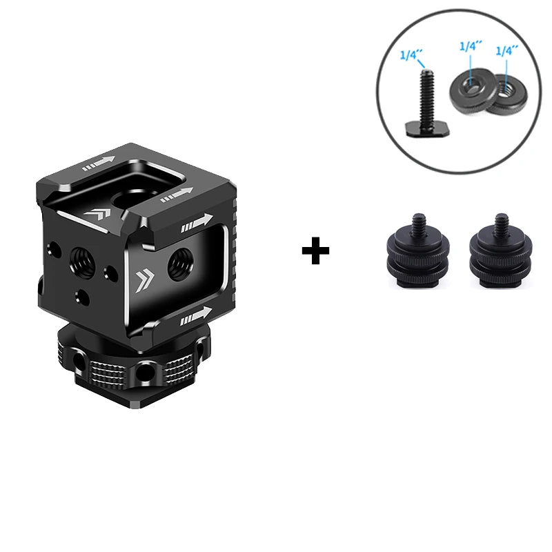 Cold Shoe Mount Adapter - 1/4" Thread Monitor, Microphone & Fill Light Bracket for DSLR Cameras & Camcorders