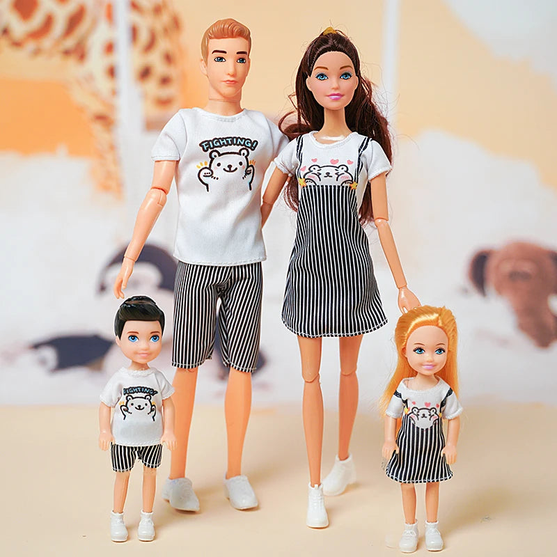 1/6 30cm Barbie Doll Family Set – Mom, Dad & Kids with Clothes, Educational & Birthday Gift