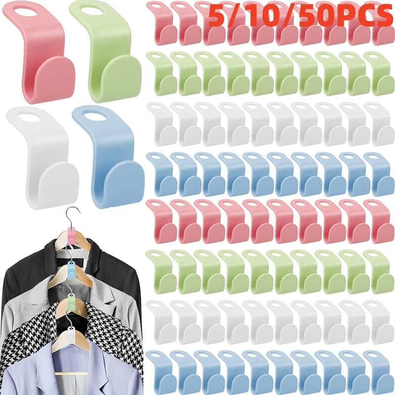 Space-Saving Mini Clothes Hanger Connectors - Set of 5~50 Plastic Wardrobe Coat Hooks for Closet Organization