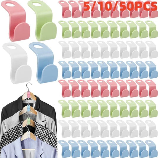 Space-Saving Mini Clothes Hanger Connectors - Set of 5~50 Plastic Wardrobe Coat Hooks for Closet Organization