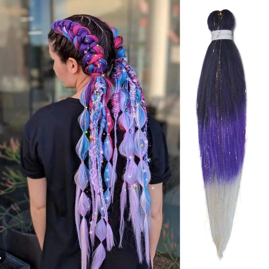 Purple, Pink & White Ombre Straight Braids – Hair Tinsel Festival Rave Extensions for Girls, Crazy Hair Day Braids