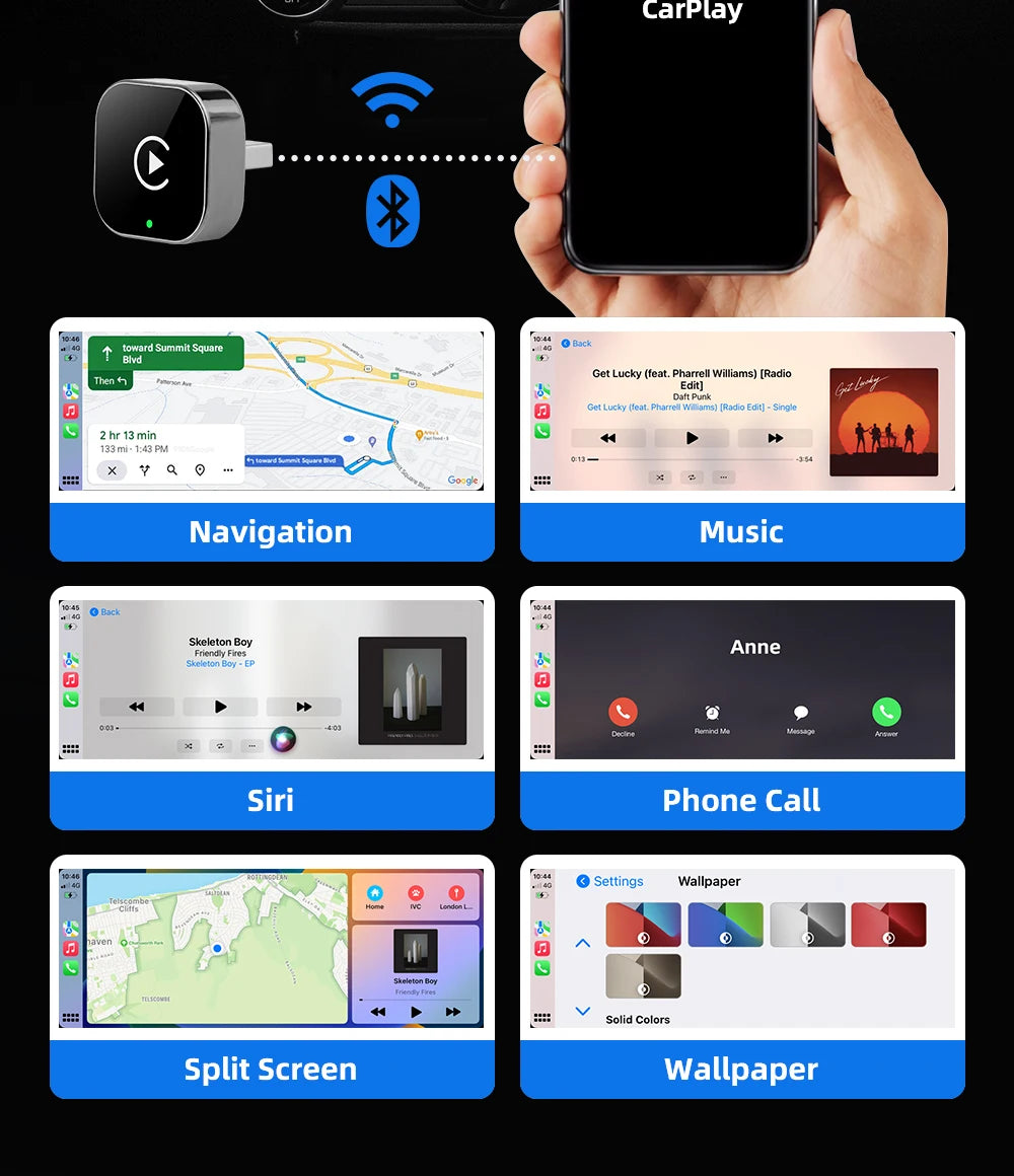 EKIY 2-in-1 Wireless CarPlay & Android Auto Adapter — AI Smart Box for Cars with Wired CarPlay Support