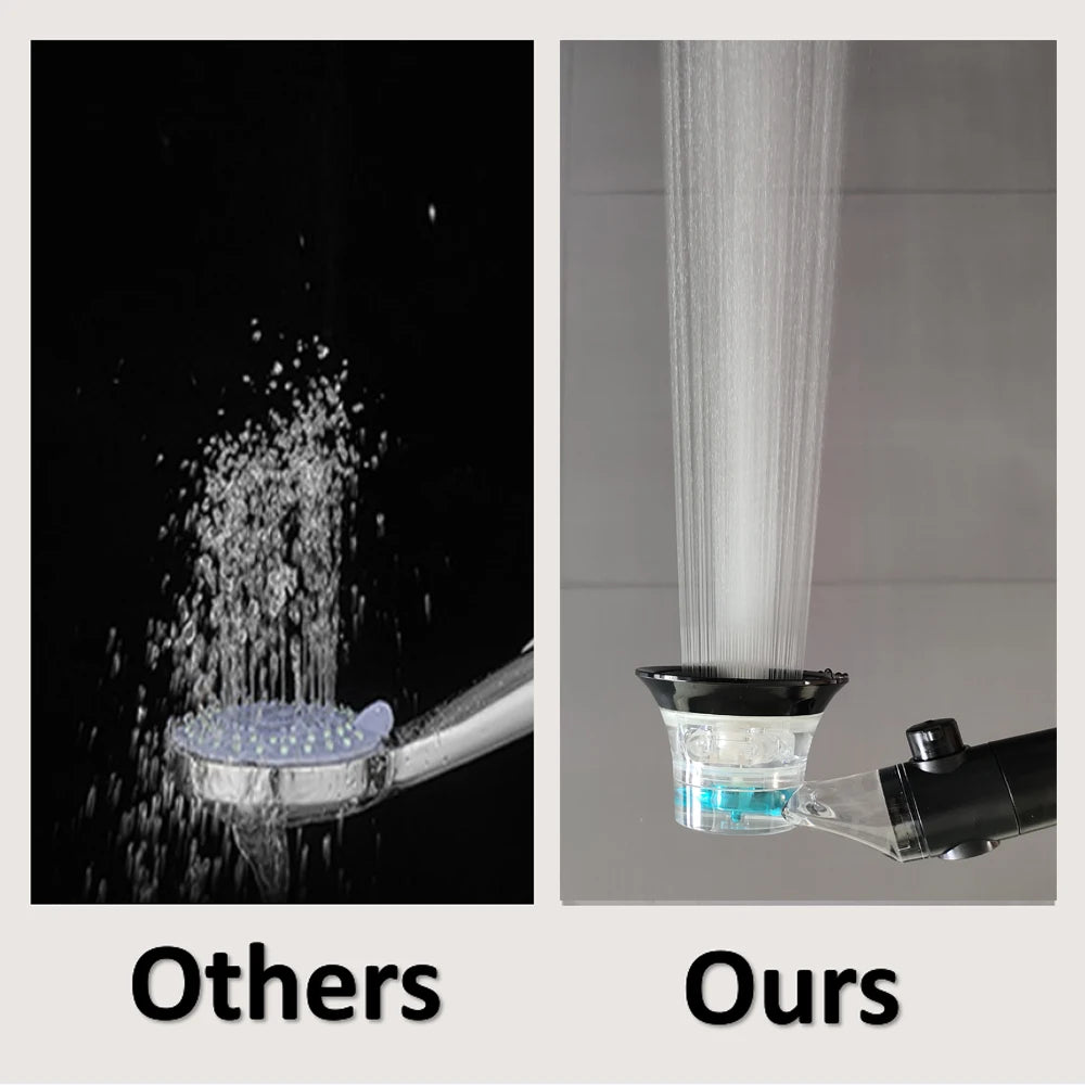 High-Pressure Turbo Propeller Shower Head with Temperature Display and Water-Saving Stop Button - Handheld Bathroom Shower Head