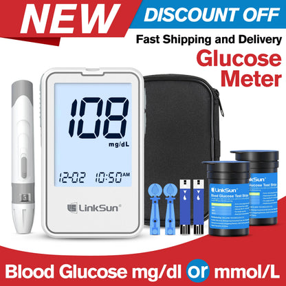 Linksun G-425-2 Blood Glucose Meter — 50/100PCS Test Strips, Digital Diabetes Testing Device, Blood Sugar Monitor
