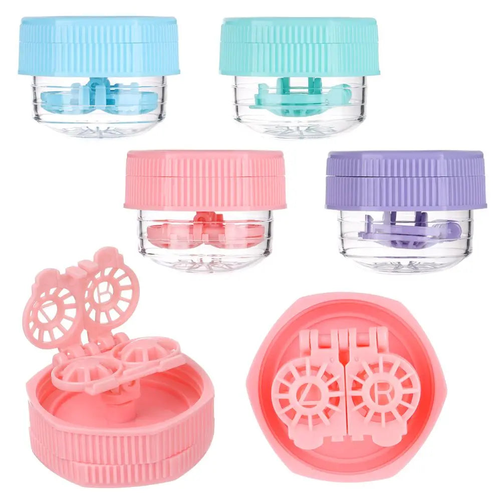 Portable Rotatable Contact Lens Cleaner Case – Manual Cleaning & Storage Container, Plastic Eyewear Accessories Holder for Travel