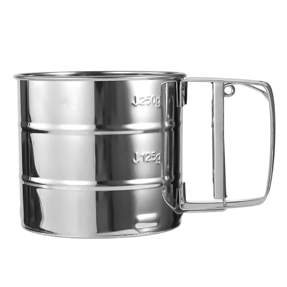 Stainless Steel Flour Sifter with Hand Press – Fine Mesh Baking Sieve for Powdered Sugar & Flour