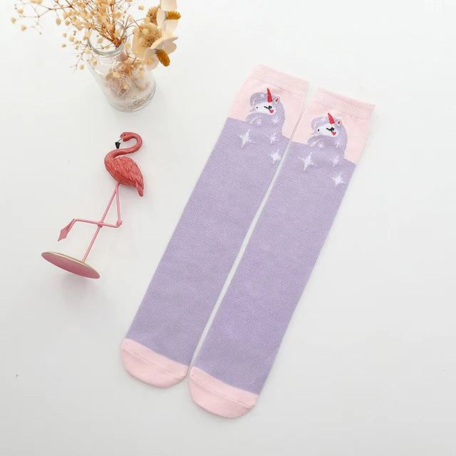 Cute Cartoon Animal Knee-High Socks for Babies & Kids – Warm Cotton Ankle & Over-Knee Socks for Girls
