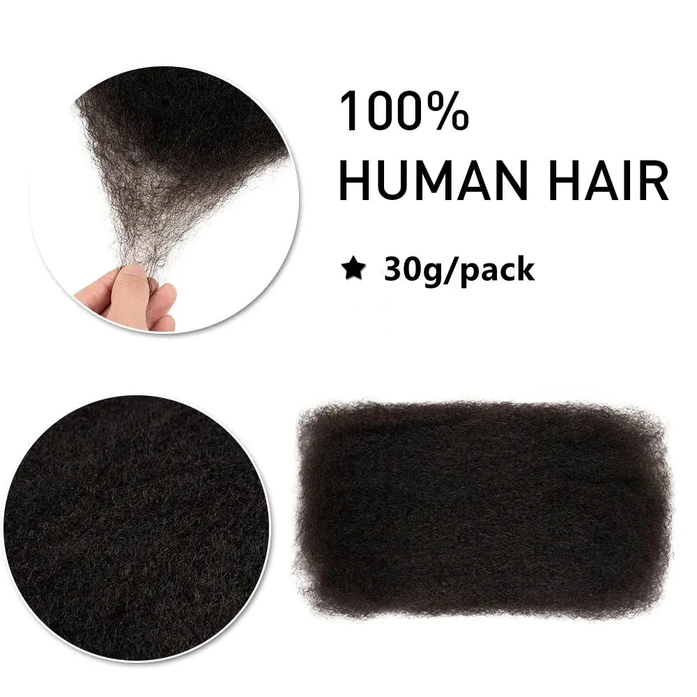 Brazilian Remy Afro Kinky Curly Human Hair for Braiding & Dreadlocks – 30g Natural Color Bulk Hair Extension (No Weft, 1 Bundle)