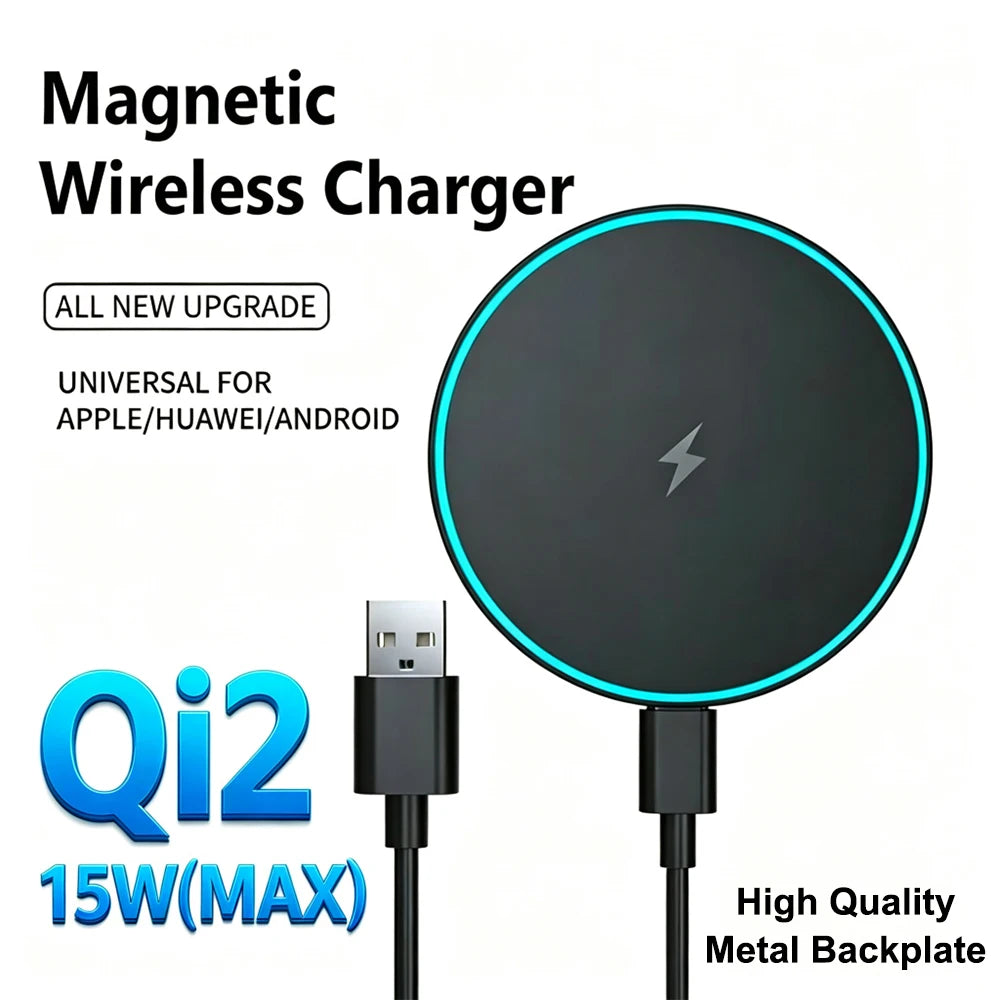 Qi2 15W Magnetic Wireless Charger for iPhone 12–18 Series - Fast Charging Pad for iPhone and AirPods