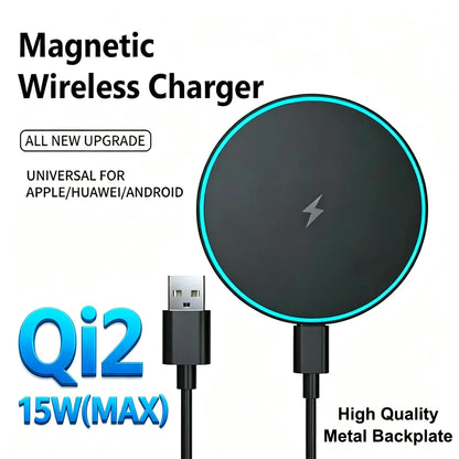 Qi2 15W Magnetic Wireless Charger for iPhone 12–18 Series - Fast Charging Pad for iPhone and AirPods