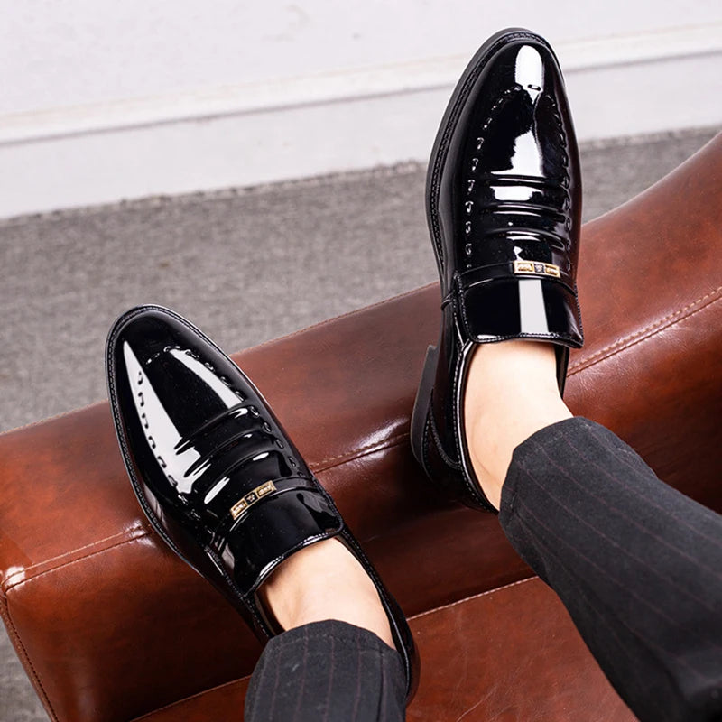 Men’s Patent Leather Oxford Shoes - Classic Slip-On Business, Wedding, Party and Office Dress Shoes Plus Size