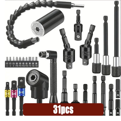 Flexible Drill Extension Kit – 105° Right Angle Drill Adapter with Universal Sleeve, Multi-Size Drill Extender Tool for Tight Spaces