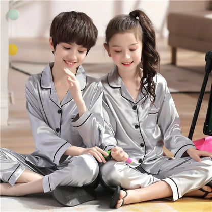 Kids’ Satin Silk Pajama Set – Long Sleeve Silky Loungewear for Boys & Girls, Teen PJs for Ages 2-14