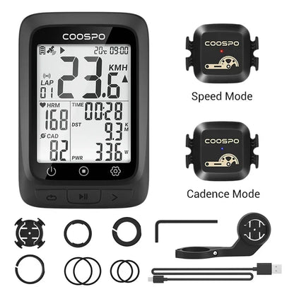 Coospo BC107 GPS Bike Computer — 2.4" Wireless Odometer & Speedometer, Bluetooth 5.0, ANT+, Waterproof