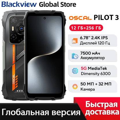 Blackview Oscal PILOT 3 Rugged 5G Smartphone - 6.78" 120Hz 2.4K Display, 50MP Camera & 7500mAh Battery