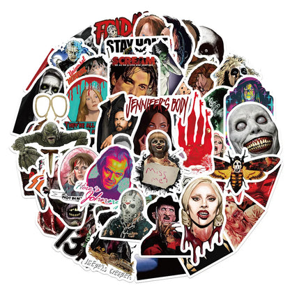 50pcs Dark Horror Killer Stickers - Halloween Decals for Notebooks, Water Bottles, Phone Cases & Party Decorations