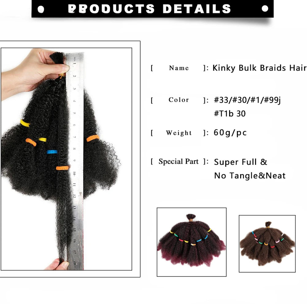 Afro Kinky Bulk Crochet Braiding Hair - Short 12" Synthetic Hair Extensions for African American Women