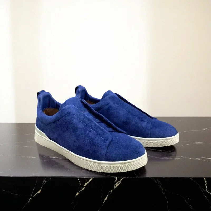 Men's Summer Casual Shoes — Top Layer Cow Leather, Breathable Luxury Deer Skin Slip-On Sneakers
