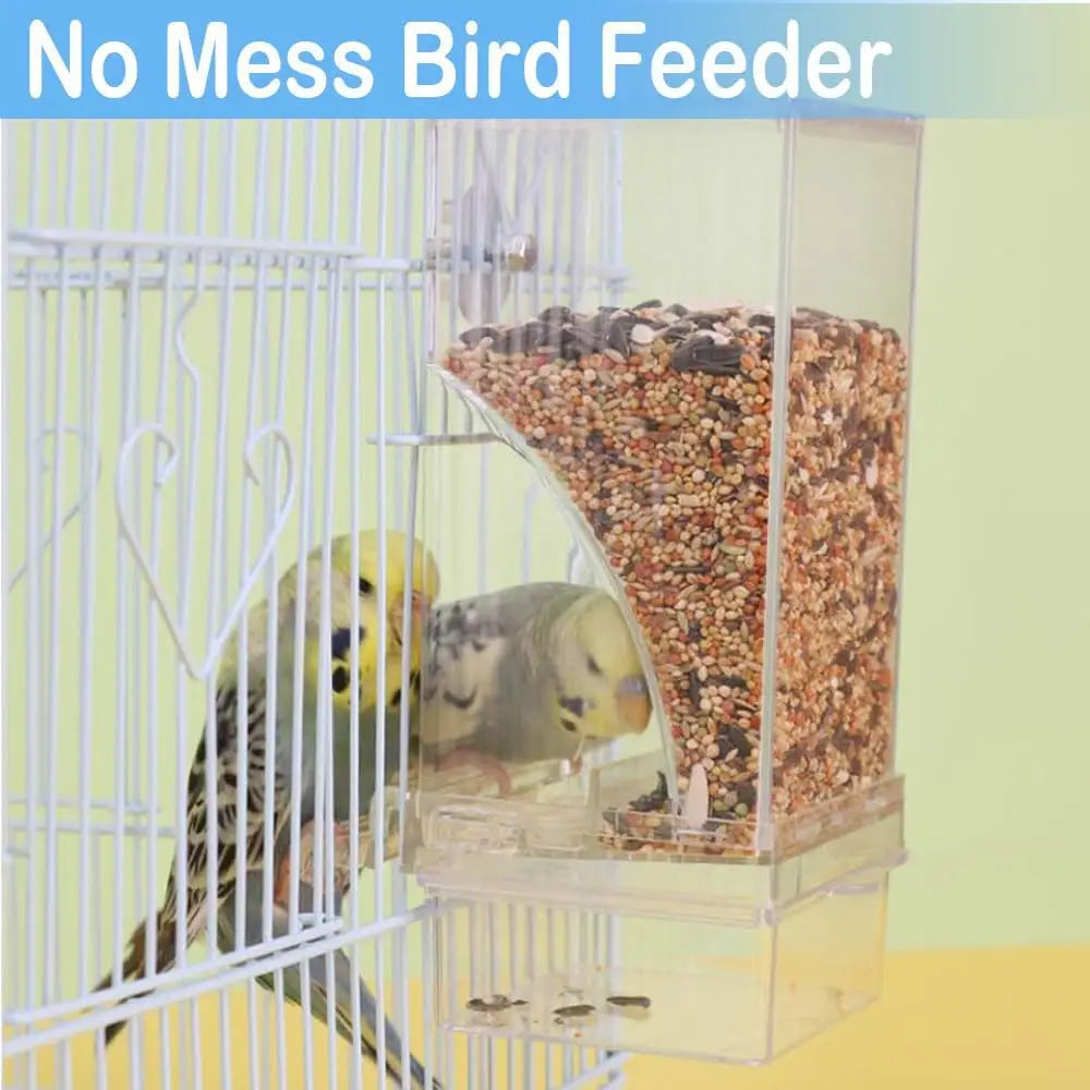 Automatic Bird Cage Feeder - Transparent No-Mess Anti-Spill Food Container for Parrots & Small Pet Birds