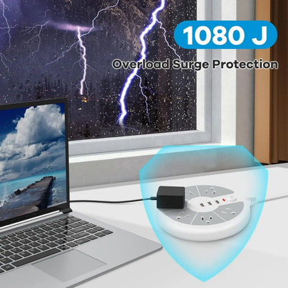 American Standard Disc Power Strip – 3 USB Socket Surge Protector for Office, School & Home Use
