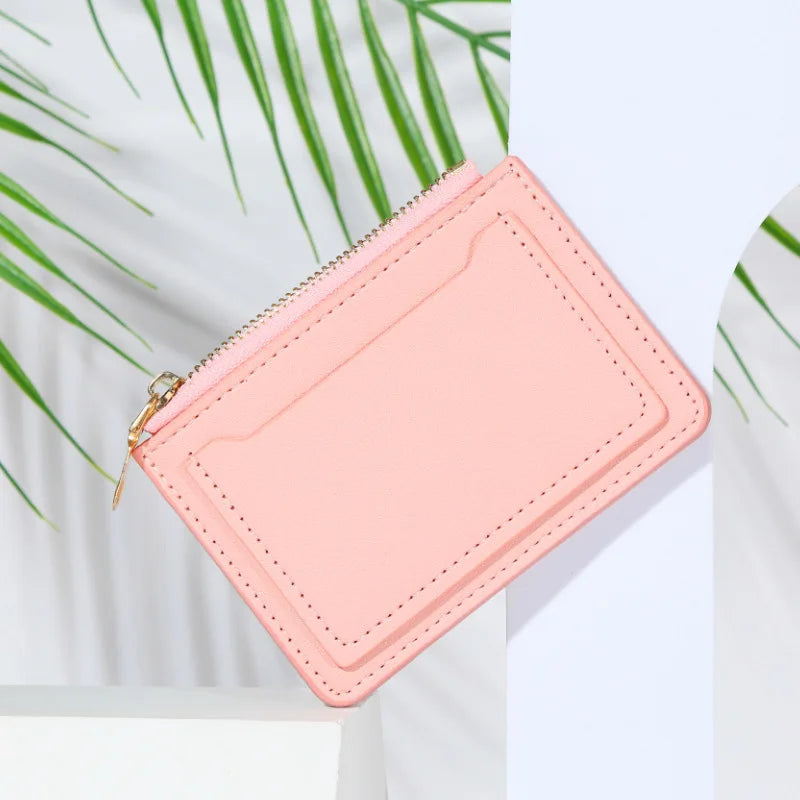 Women’s PU Leather Mini Wallet — Slim Hasp & Zipper Purse, Multi-Card Holder with Coin Pocket, Small Solid Short Wallet