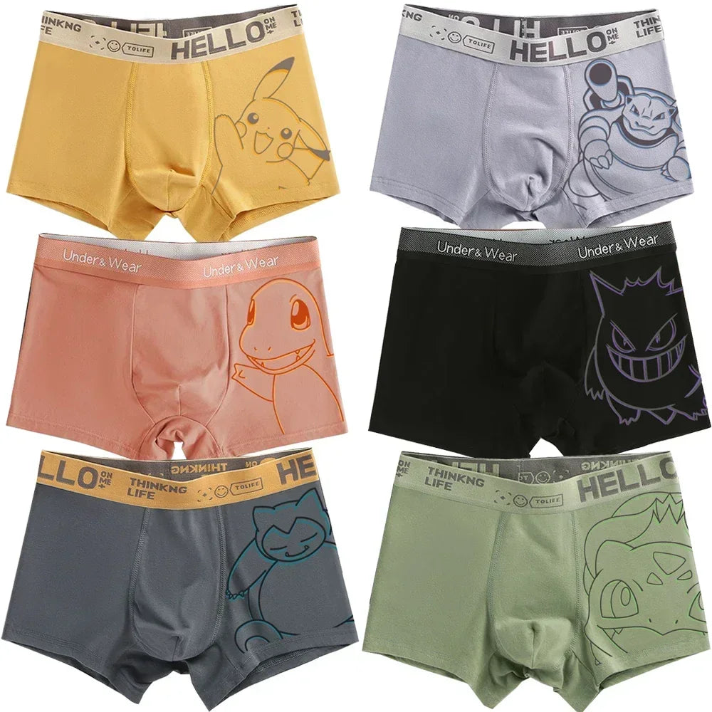 Pokemon Anime Men's Boxer Briefs — Charmander, Charizard, Bulbasaur, Gengar & Pikachu Antibacterial Underwear Shorts Gift